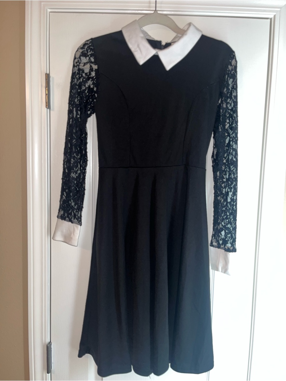 Black Dress with White Collar and Lace Sleeves